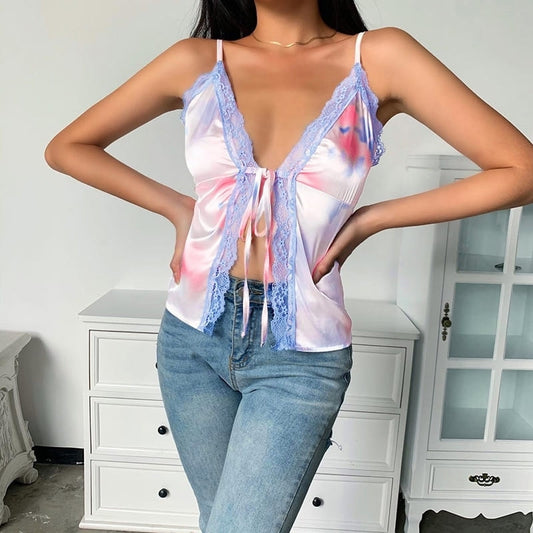 Débardeur Satin Imprimé Tie And Dye.