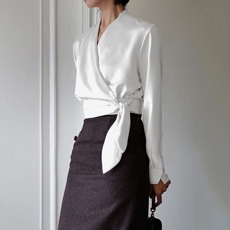 Blouse Satin Blanc Cache Coeur Création Satin - Main Image