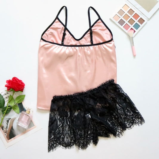 Pyjama Femme Satin Avec Dentelle.