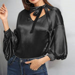 Blouse Satin Noir Femme À Noeud - Vignette | Création Satin