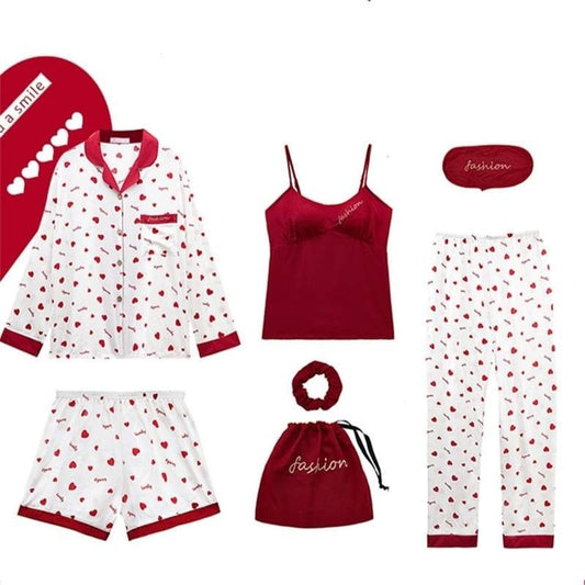 Ensemble Pyjama Satin Imprimé Coeur.