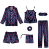Ensemble Pyjama Satin Femme Bleu Marine Imprimé Bisou.