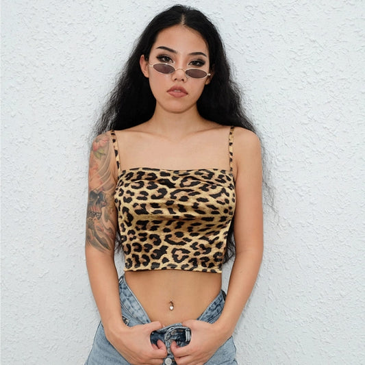 Crop Top Satin Motif Léopard.