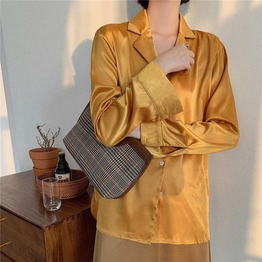 Chemise Satin Jaune Moutarde
