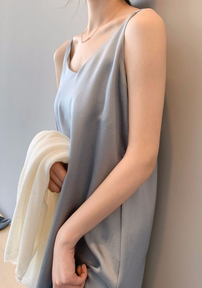 Robe Longue Satin Bleue