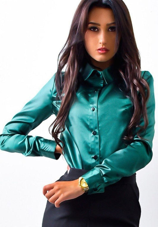 Chemisier Satin Bleu Turquoise