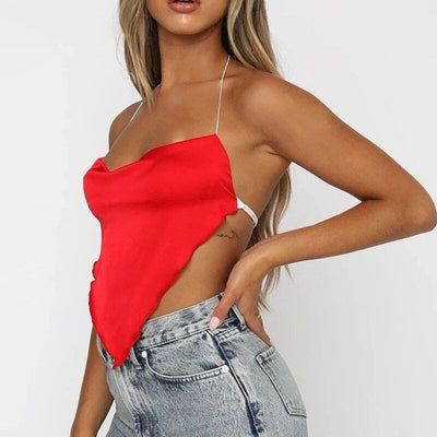 Crop Top Satin Rouge Triangle