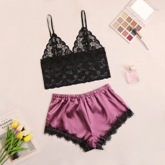 Pyjama Satin Avec Dentelle.