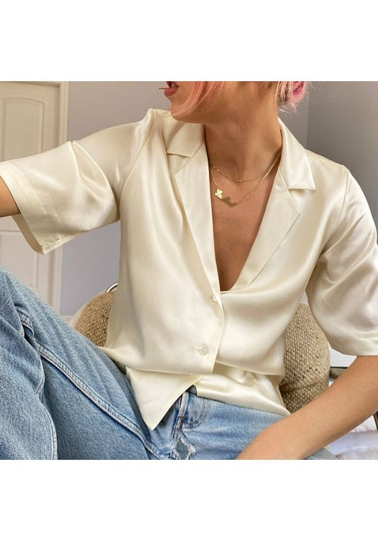 Chemisier Beige Satin Femme