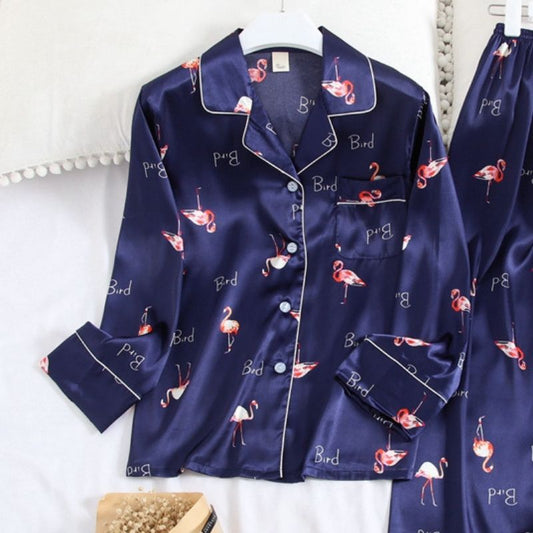 Pyjama Femme Satin Bleu Marine