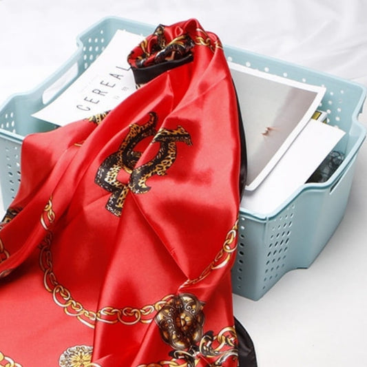 Foulard Satin Rouge Imprimé Léopard.