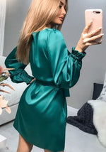 Robe Satin Courte Verte Émeraude - Vignette | Création Satin