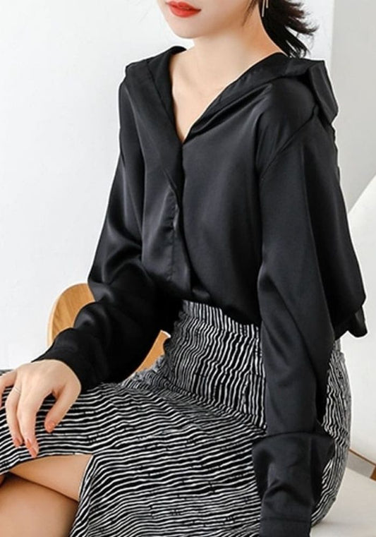 Chemisier Satin Noir Femme