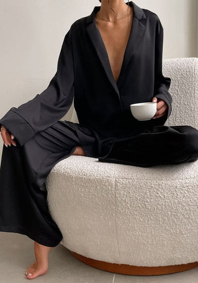 Pyjama Satin Femme Oversize Noir