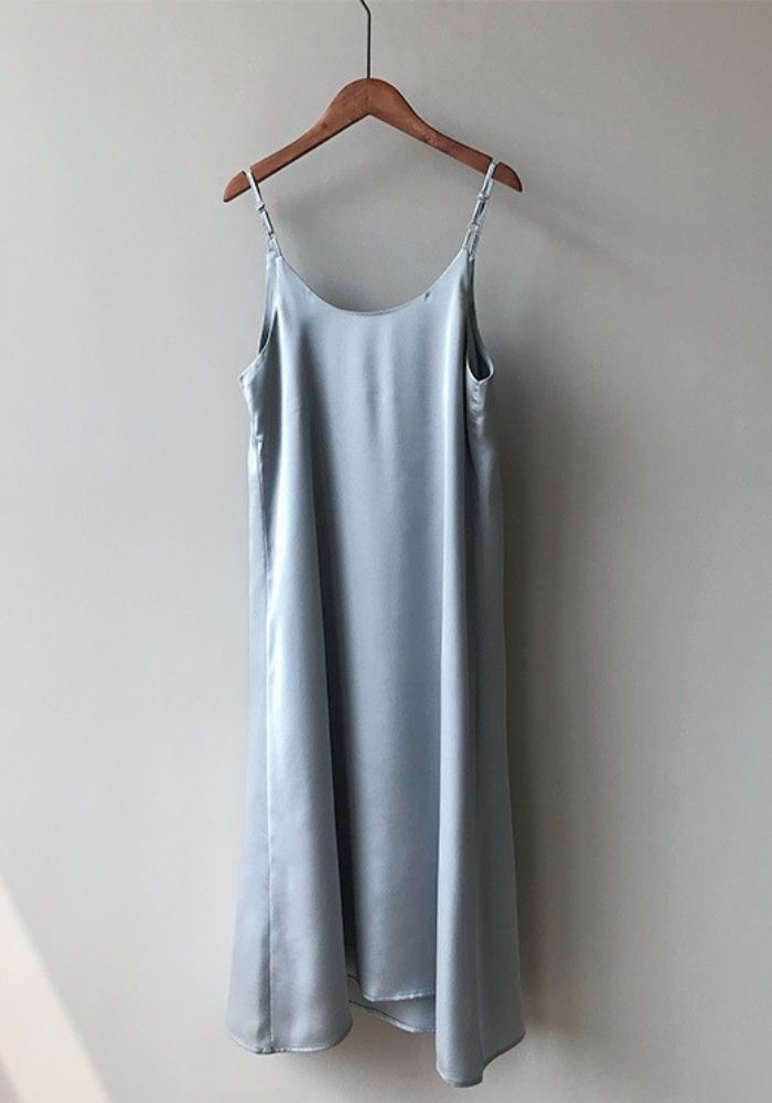 Robe Longue Satin Bleue clair