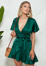 Robe en Satin Verte - Vignette | Création Satin