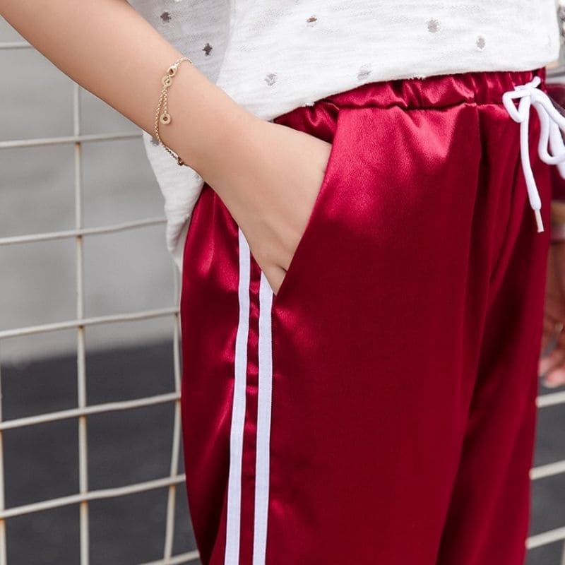 Pantalon Satin Tissu Rouge.