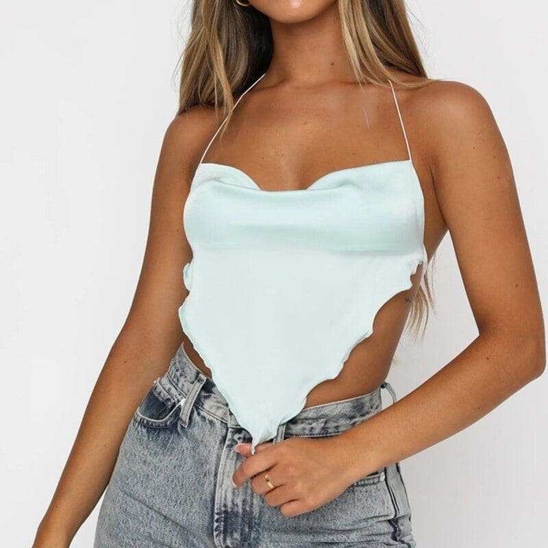 Crop Top Satin Bleu Ciel