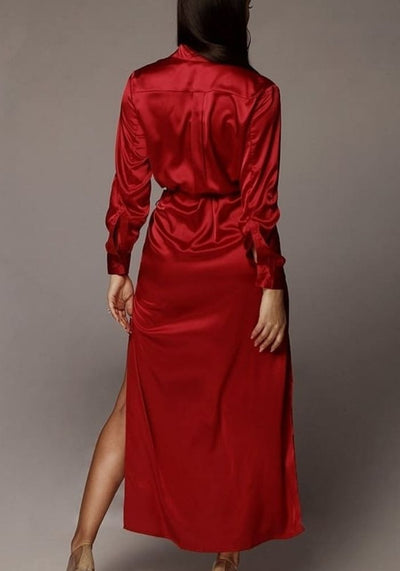Robe Chemise Satin Rouge longue