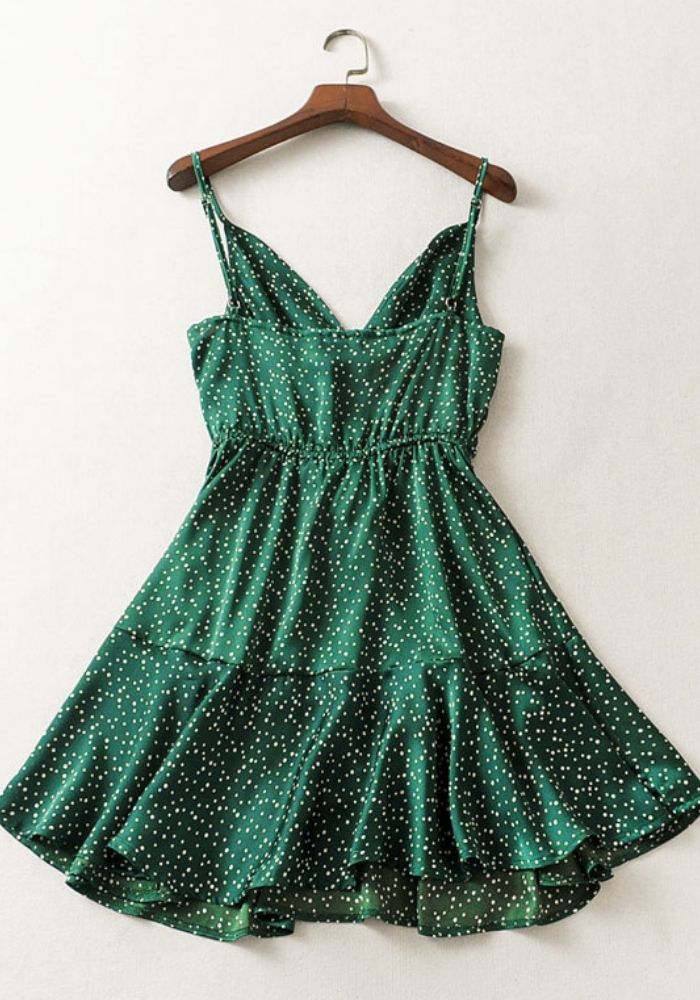 Robe Satin Vert À Pois Création Satin