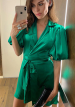 Robe Satin Croisée Verte - Vignette | Création Satin