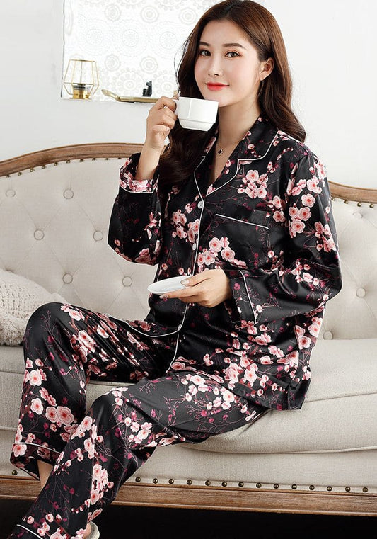 Pyjama Noir Satin Femme