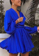 Robe Satin Bleue Manches Longues - Vignette | Création Satin