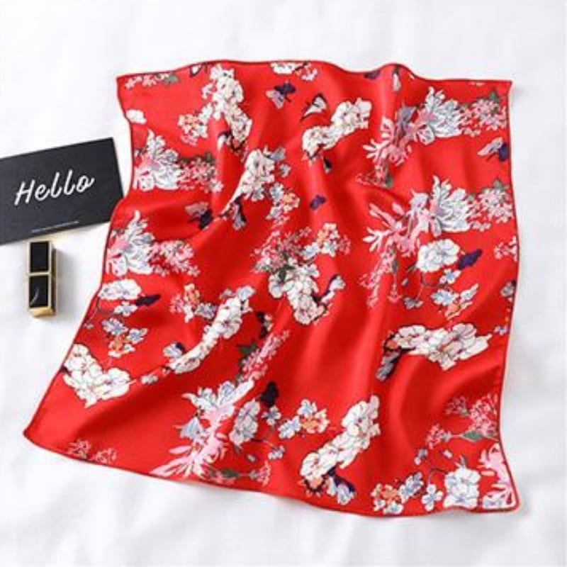 Bandana Satin Rouge Fleurs.