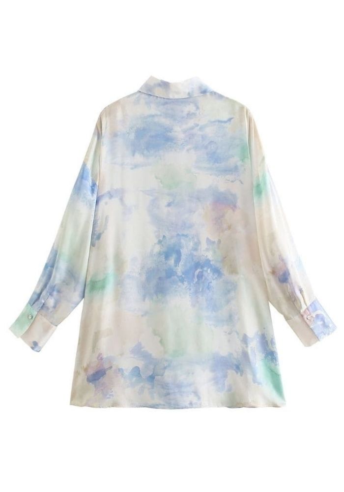 Chemisier Satin Bleu Imprimé vert