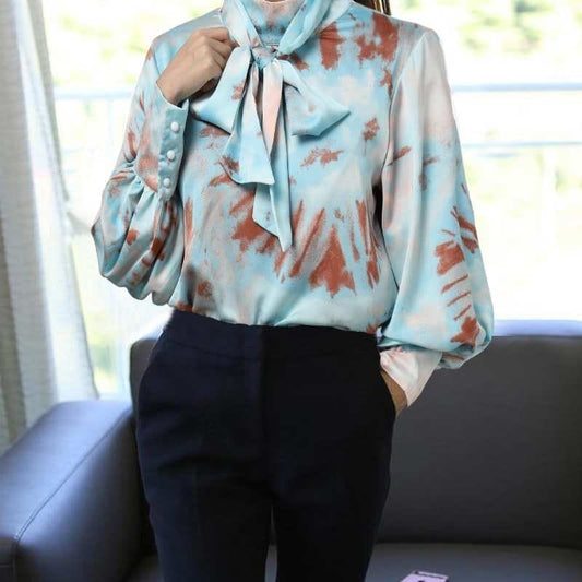 Blouse Satin Bleu Tie And Dye.