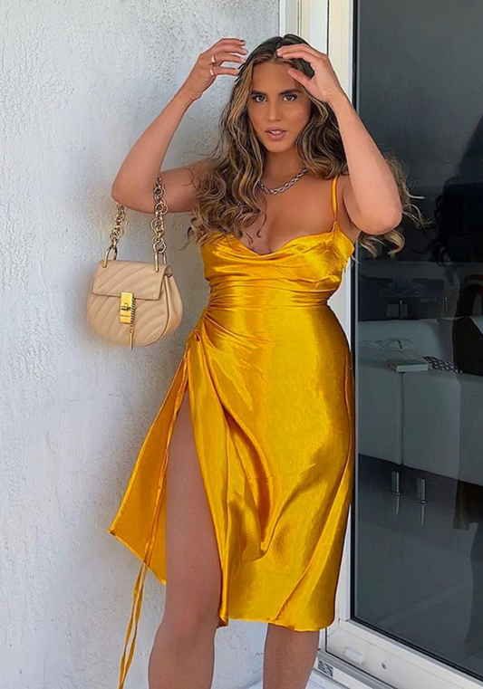 Robe en Satin Jaune