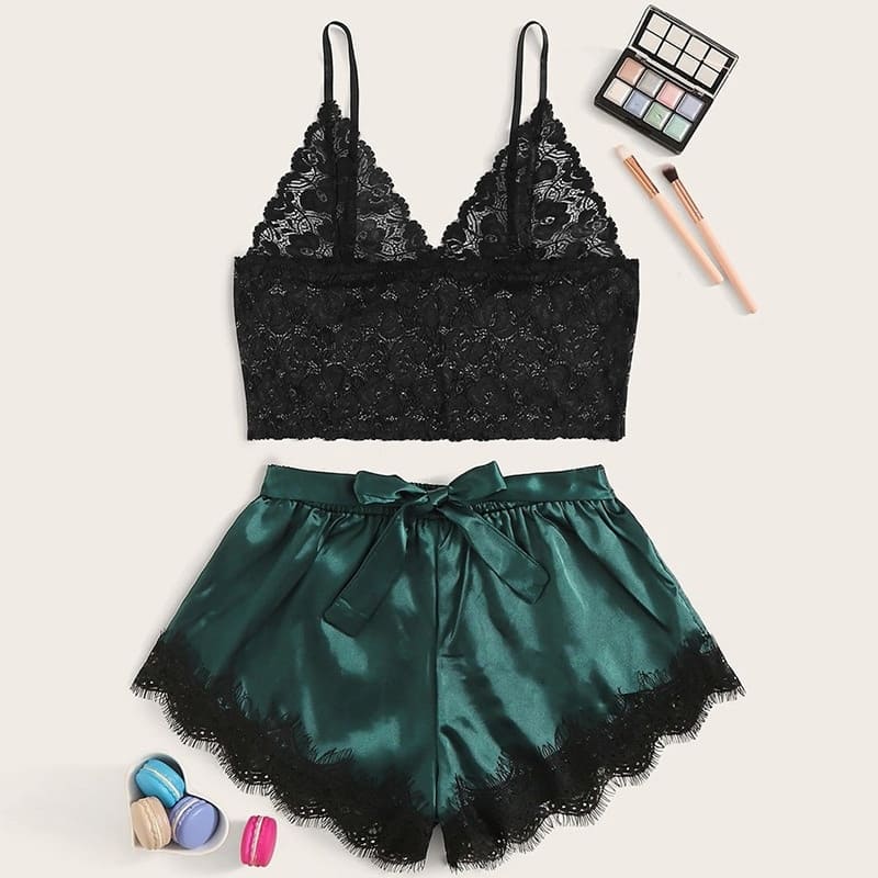 Pyjama Satin Vert Sapin.