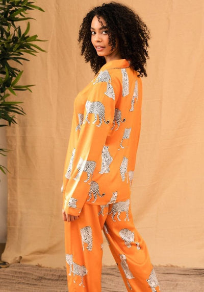 Pyjama Satin Femme Orange Panthère