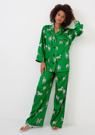 Pyjama Satin Femme Vert Zèbre