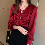 Blouse Satin Rouge Femme - Vignette | Création Satin