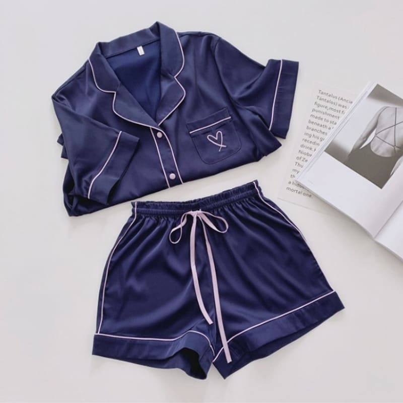 Pyjama Satin Bleu Marine