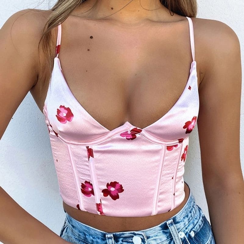 Crop Top en Satin Fleuri