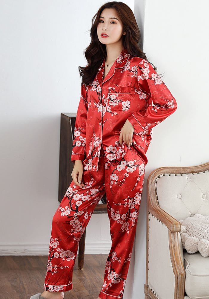 Ensemble pyjama femme rouge manches longues