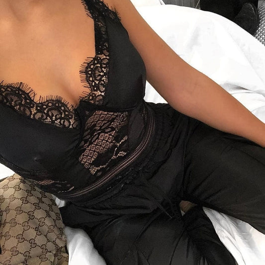 Body Satin Noir Avec Dentelle.