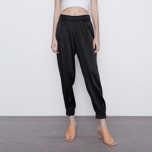 Pantalon Femme Satin Noir.