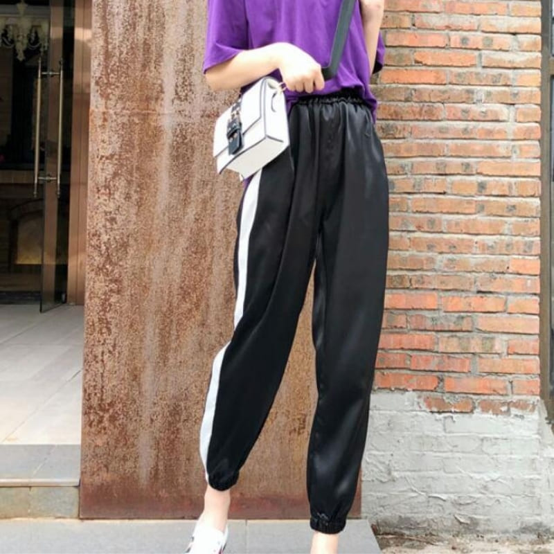 Pantalon Avec Bande Satin Femme.