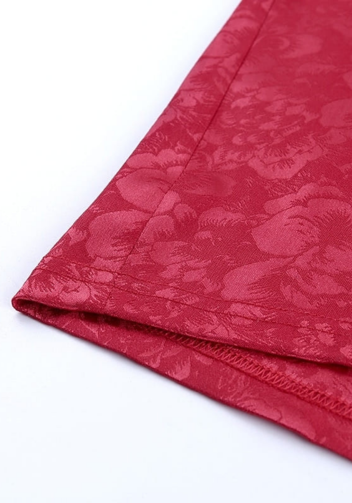 Robe Rouge Jacquard fendue