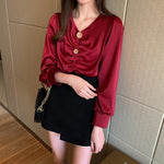 Blouse Satin Rouge Femme - Vignette | Création Satin