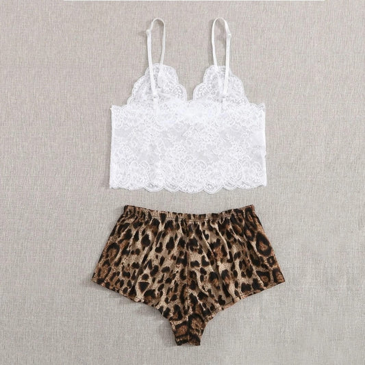 Pyjama Femme Imprimé Léopard Satin.