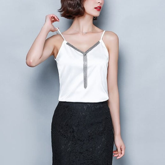 Débardeur Couleur Blanc Femme Court Satin.