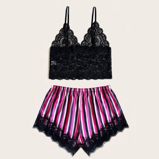 Pyjama Satin Femme Imprimé Rayures.