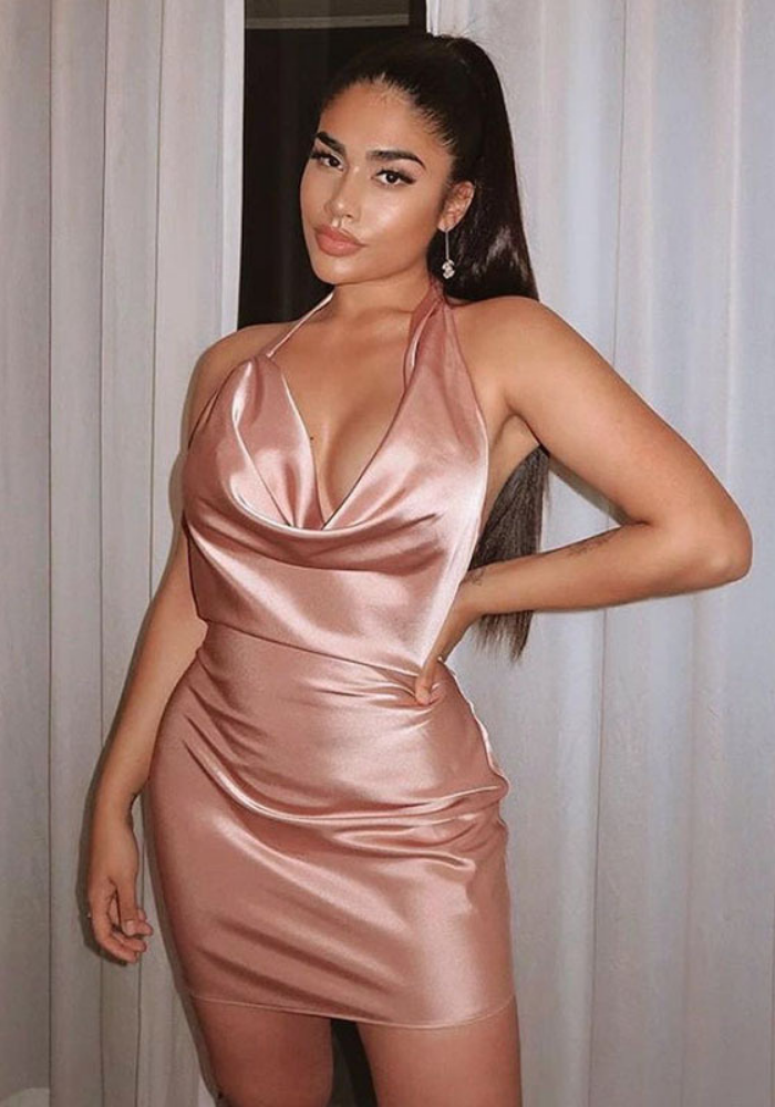 Robe Satin Rose Gold Asymetrique