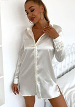 Robe Chemise Satin Blanche - Vignette | Création Satin