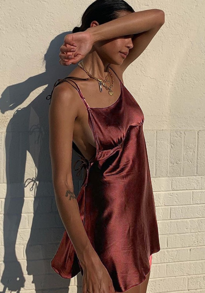 Robe Marron Rayée Effet Satin - Taille 40, Sans Manches, Style évasé, Occasion Très Bon état