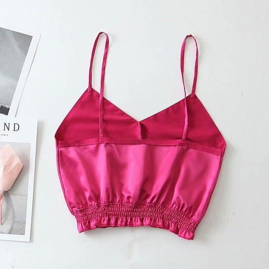 Crop Top en Satin Couleur Rose Basique.